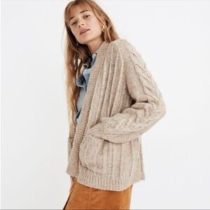 Madewell Oatmeal Speckled Bubble Sleeve Cable Knit Oversized Cardigan